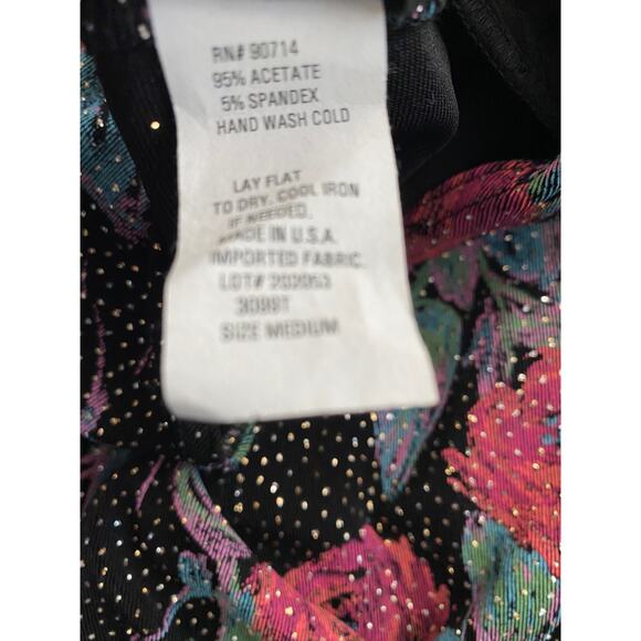 VTG NWT MSK Faux Wrap Black Blouse Floral Glitter ,Whimsigoth, Fairy Grunge Sz M - Picture 5 of 6